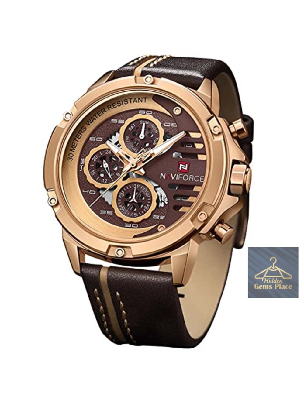 Men's Military Quartz Watch Leather Strap 30M Water Resistant